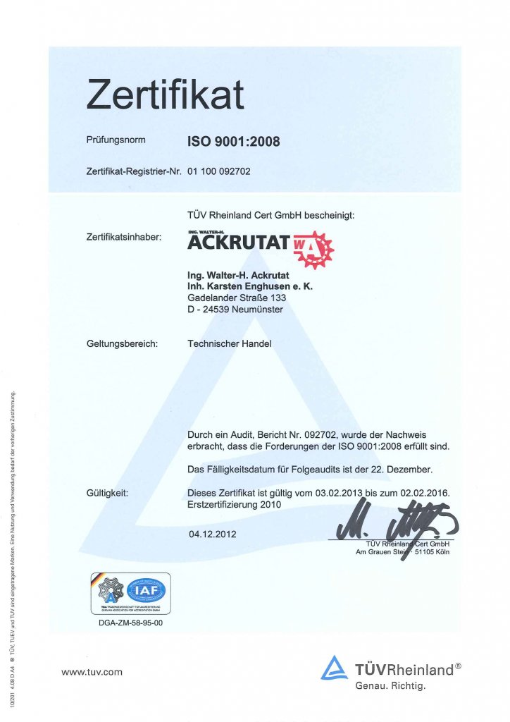 Zertifikat 2012 DIN ISO 9001:2008