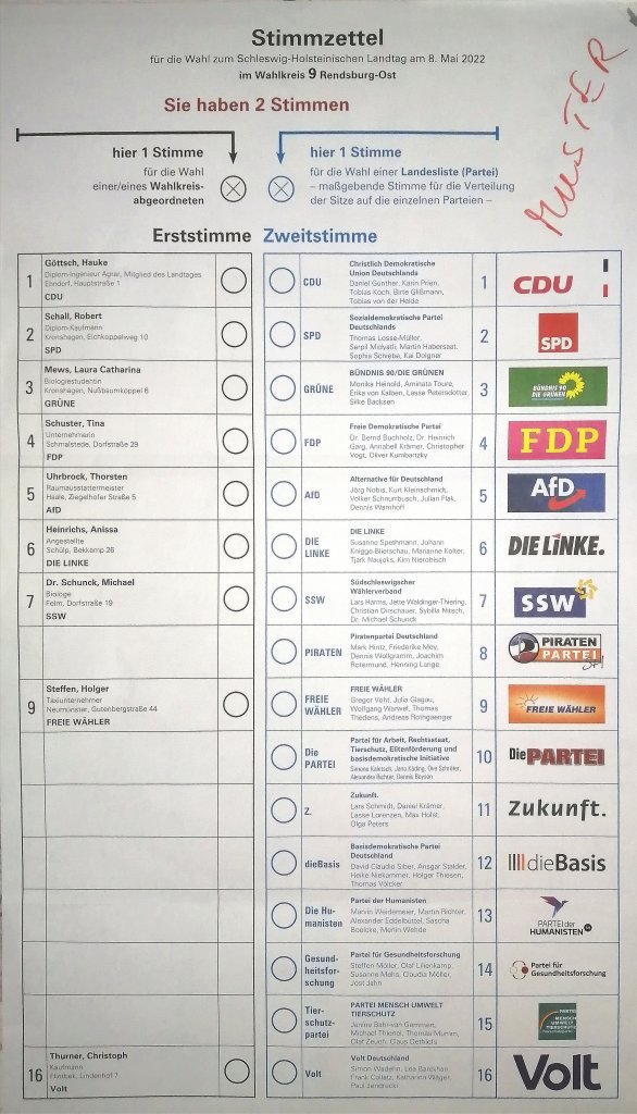 2022 Wahlzettel Landtag SH